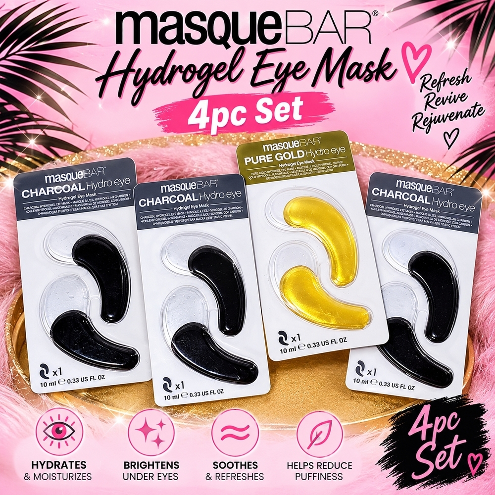 Masque BAR Hydrogel Eye Mask Skincare Set - Charcoal & Pure Gold Mask (4 Pack)